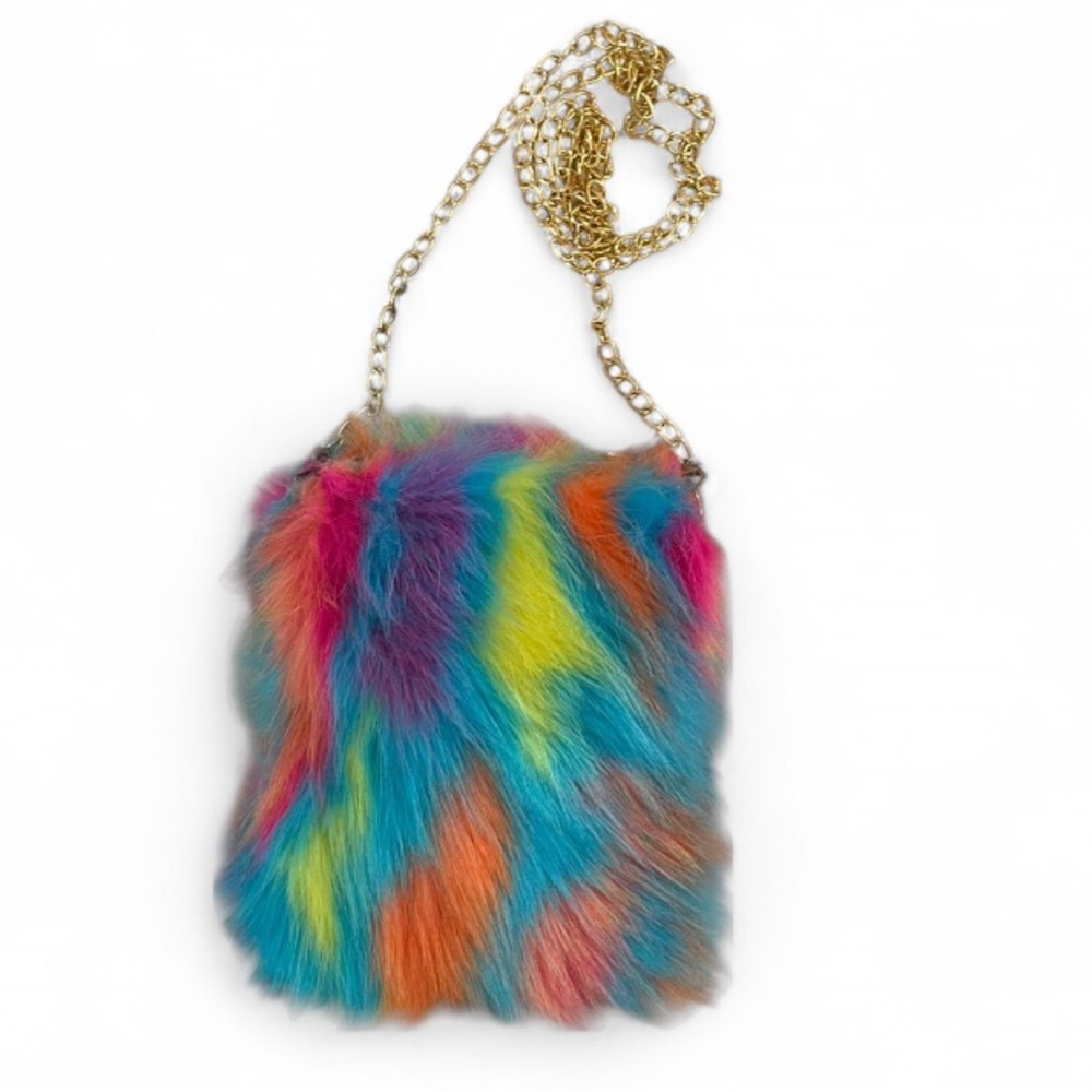 Colorful Faux Fur Pouch NWOT